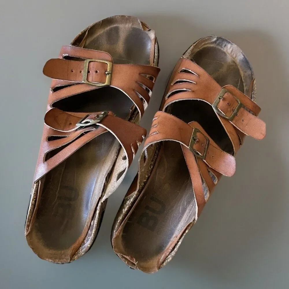 Womens BU Collection Brown Used Footbed Sandals Comfy Sz 7